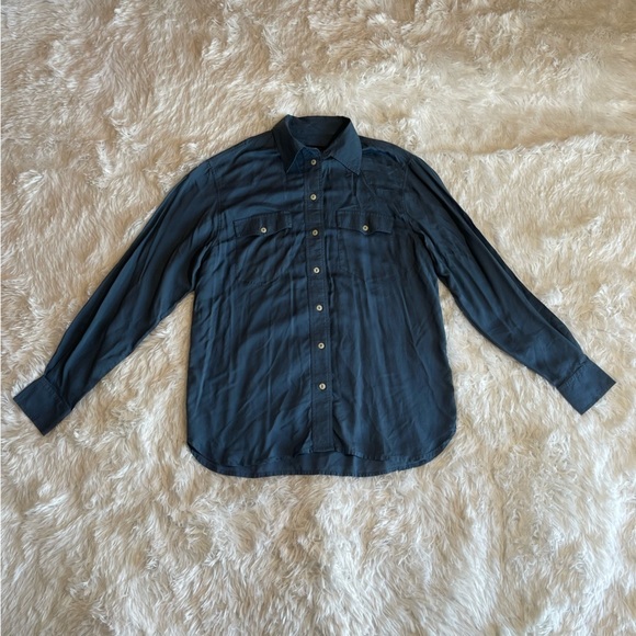 Frye The Addie Blue Lightweight Casual Button Down Long Sleeve Top Size Small - Picture 4 of 13